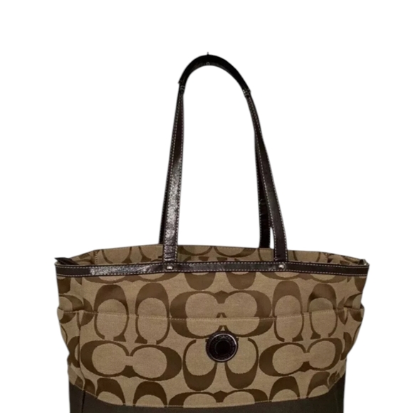 Coach F19202 Signature, Brown & Tan Monogram Canvas Large Diaper Bag / Tote - Picture 5 of 6